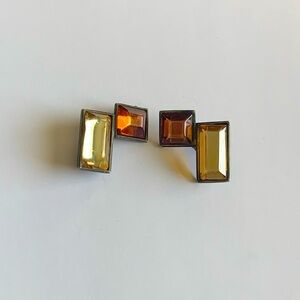 🦖5 for $20 | Gold and Brown Gemstone Clip on Earrings